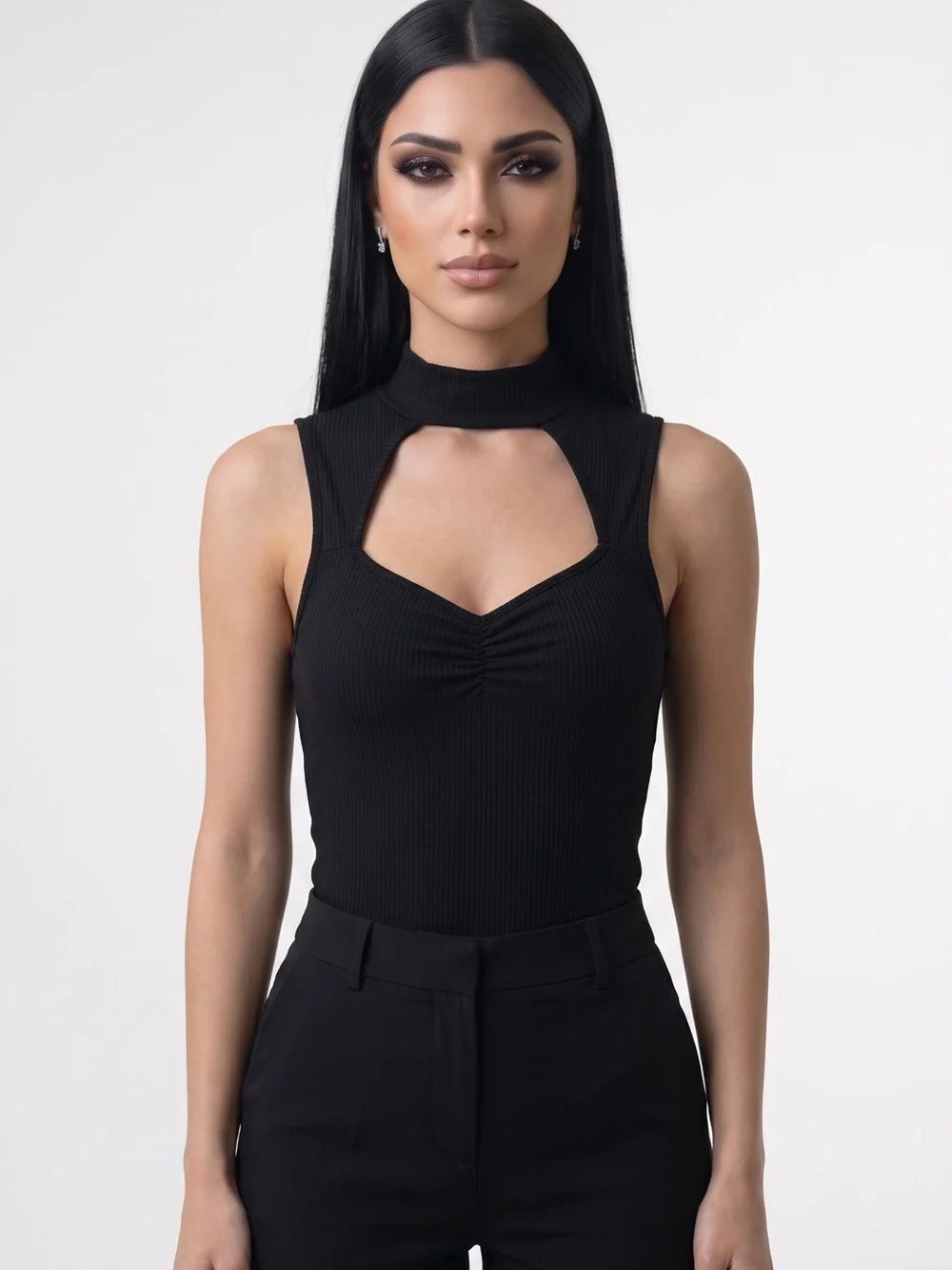 CAUTION TO THE WIND | Cutout Ribbed Tank Black Bodysuit Women’s Size Medium